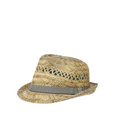 Brimmed straw trilby hat